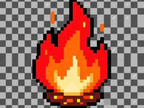 Pixel Art Flame Sprite with Bright Orange and Red Colors