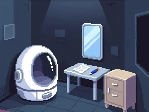 Pixel Art Futuristic Pod Room Interior