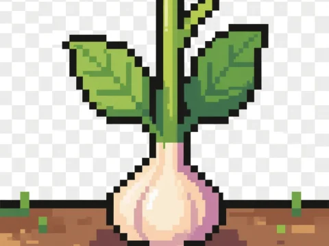 Pixel Art Garlic Plant Growing in Soil