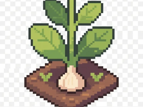 Pixel Art Garlic Plant Growing in Soil