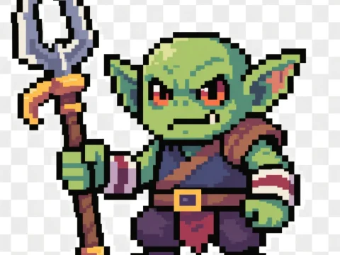 Pixel Art Goblin Warrior with Trident