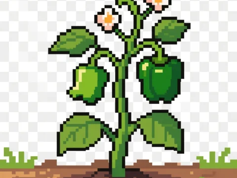 Pixel Art Green Bell Pepper Plant