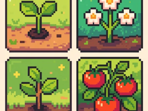 Pixel Art Growth Stages of a Tomato Plant