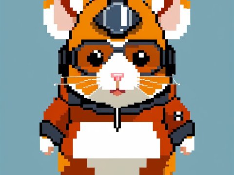 Pixel Art Hamster in Orange Hoodie with Headlamp