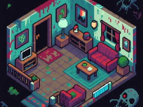 Pixel Art Horror Apartment Interior