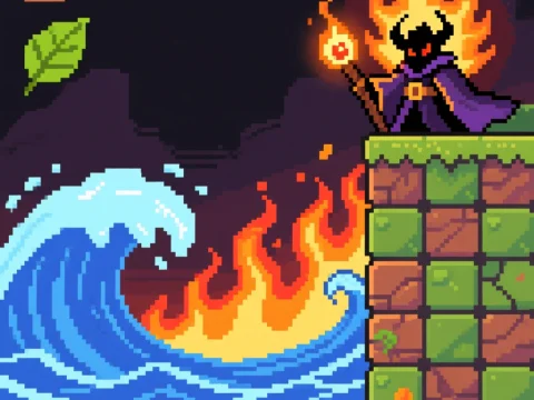 Pixel Art Infernal Fire Wave Battle Scene