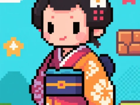 Pixel Art Japanese Traditional Character in Kimono