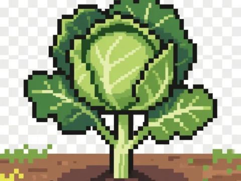 Pixel Art Kale Plant Growing in Soil
