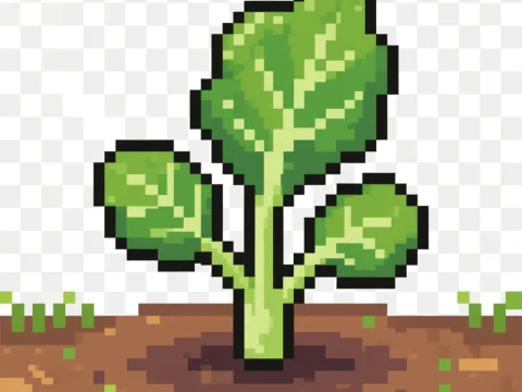 Pixel Art Kale Seedling Growing in Soil