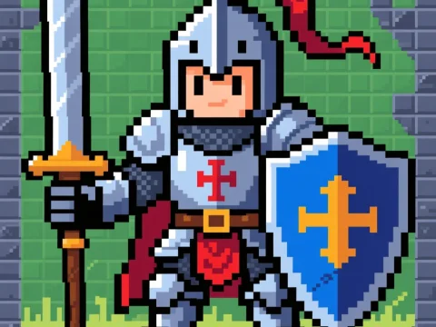 Pixel Art Knight with Sword and Shield