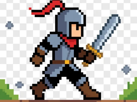 Pixel Art Knight with Sword in Action