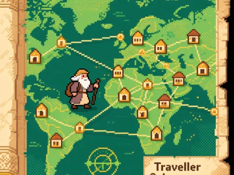 Pixel Art Map of a Traveller Salesman Journey