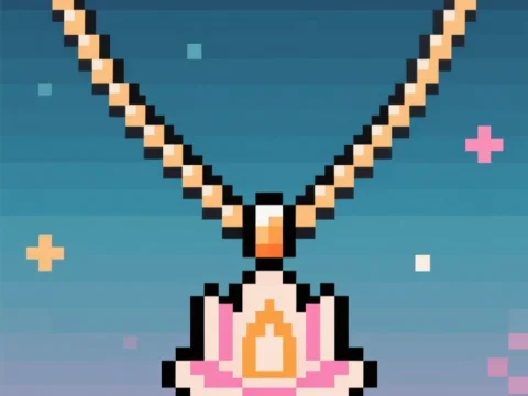 Pixel Art Meditation Necklace with Lotus Pendant