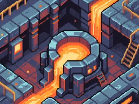 Pixel Art Metallurgy Furnace with Flowing Molten Metal