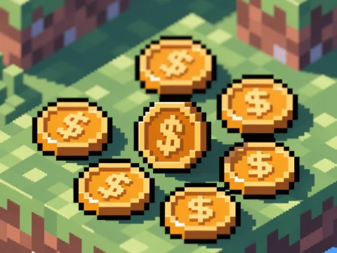 Pixel Art Minecraft Coins on Grass Block