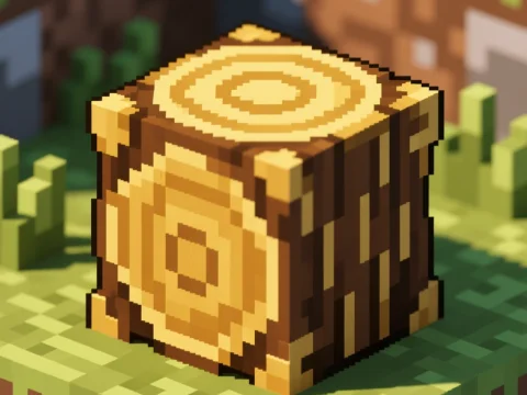 Pixel-Art Minecraft Gold Oak Log Block