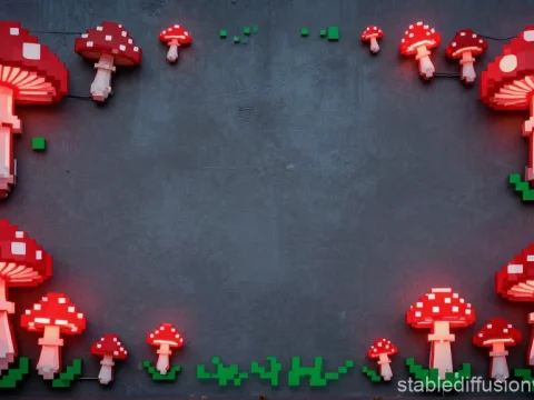 Pixel Art Neon Mushrooms Border