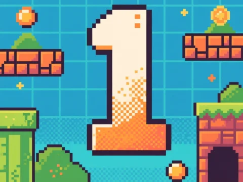 Pixel Art Number One in Retro Video Game Style