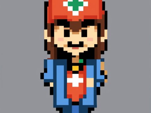 Pixel Art Nurse Character with Red Cross Hat
