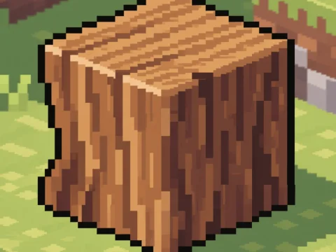 Pixel Art Oak Wood Block in Minecraft Style