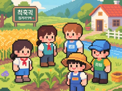 Pixel Art of Youth Community Gardening in Countryside
