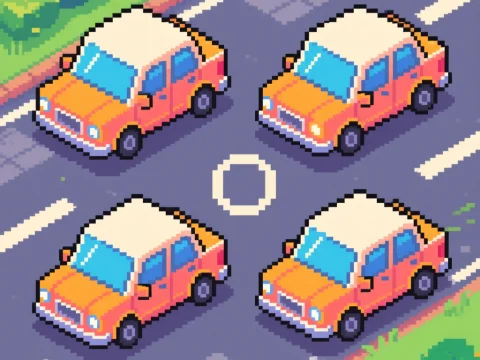 Pixel Art Orange Cars at Intersection