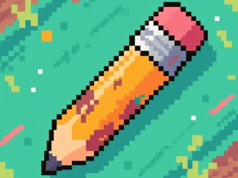 Pixel Art Pencil with Vibrant Background