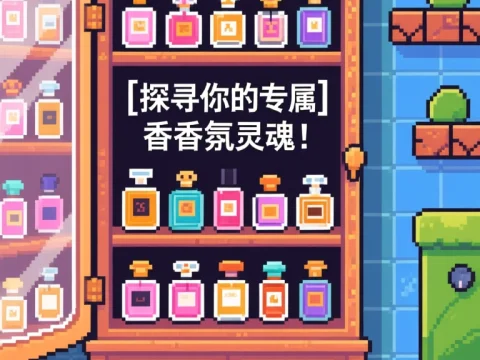 Pixel Art Perfume Cabinet with Chinese Text