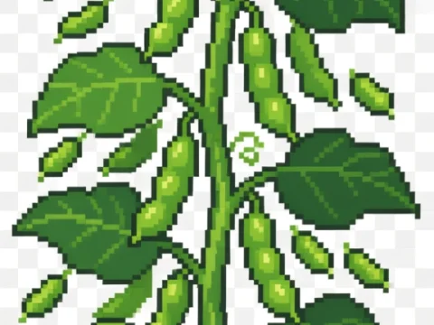 Pixel Art Pole Bean Plant with Green Pods