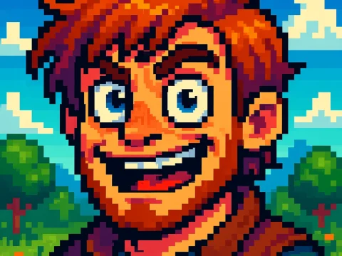 Pixel Art Portrait of a Cheerful Redhead Man