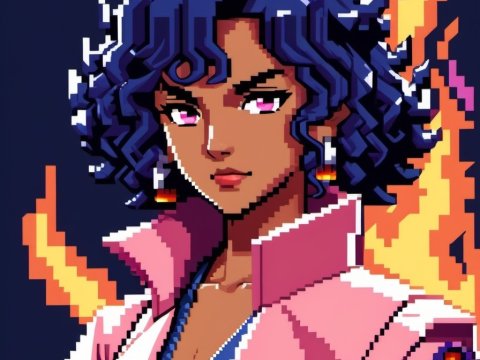Pixel Art Portrait of a Confident Woman with Fiery Aura
