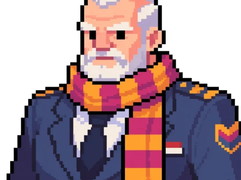 Pixel Art Portrait of a Distinguished Elderly Man in Uniform