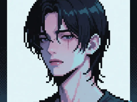 Pixel Art Portrait of Androgynous Young Man