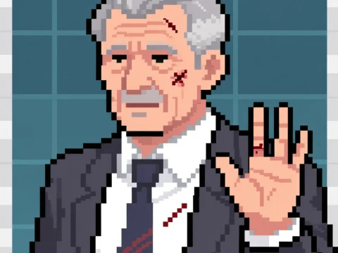 Pixel Art Portrait of Gray-Haired Man with Scars