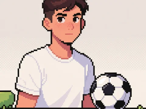 Pixel Art Portrait of Young Man with Soccer Ball