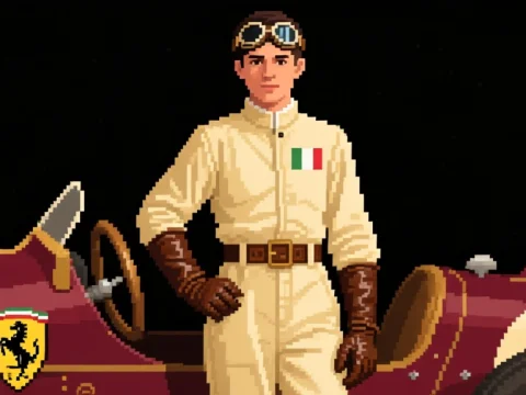 Pixel Art Racing Legend with Vintage Ferrari Car