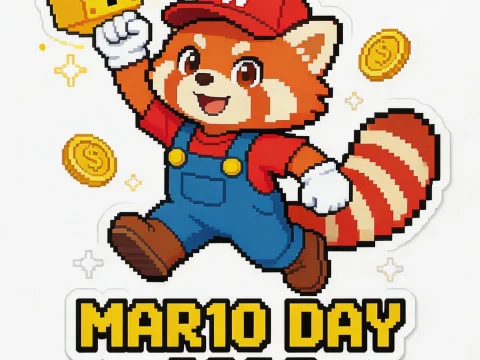 Pixel Art Red Panda Plumber Celebrating Mario Day 2026
