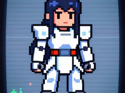 Pixel Art Robot Monk in White Armor