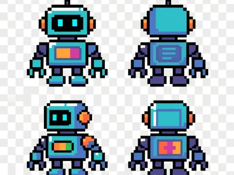 Pixel Art Robot Sprite Sheet with Front and Back Views
