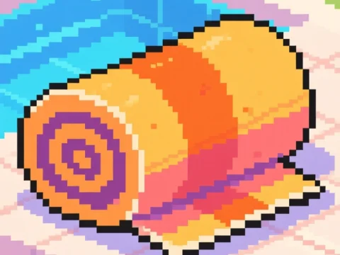 Pixel Art Rolled Towel by the Pool