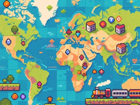 Pixel Art RPG World Map with Game Elements