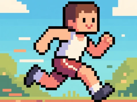 Pixel Art Runner on Track in Bright Day