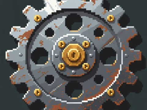 Pixel Art Rusty Mechanical Gear