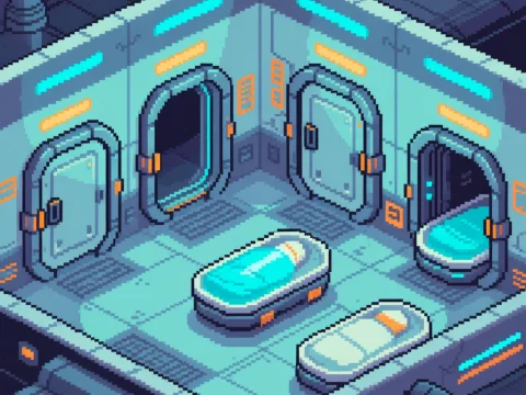 Pixel Art Sci-Fi Cryosleep Chamber Interior