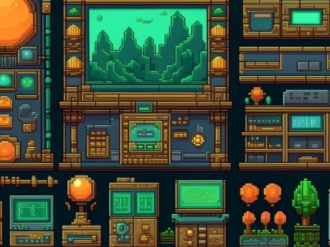 Pixel Art Sci-Fi Room and Object Tileset