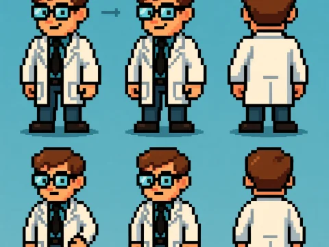 Pixel Art Scientist Sprite Sheet