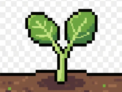 Pixel Art Seedling Growing in Soil