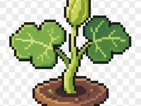 Pixel Art Seedling Plant with Leaves