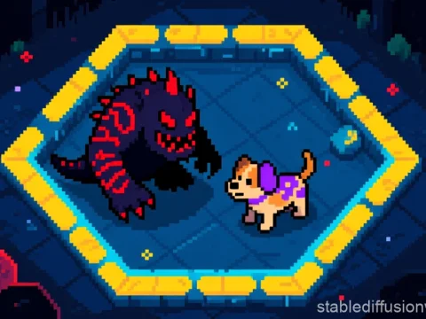 Pixel Art Showdown in a Dark Hexagonal Lair