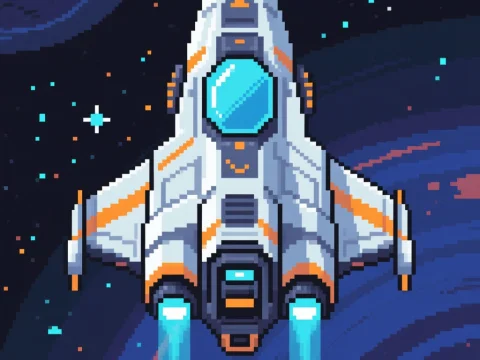 Pixel Art Sleek Combat Spaceship in Space